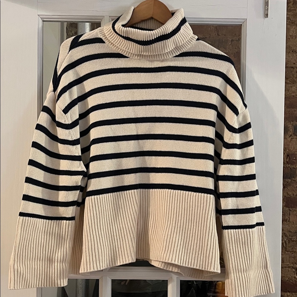 GAP Striped Turtleneck Sweater - Navy and Cream
